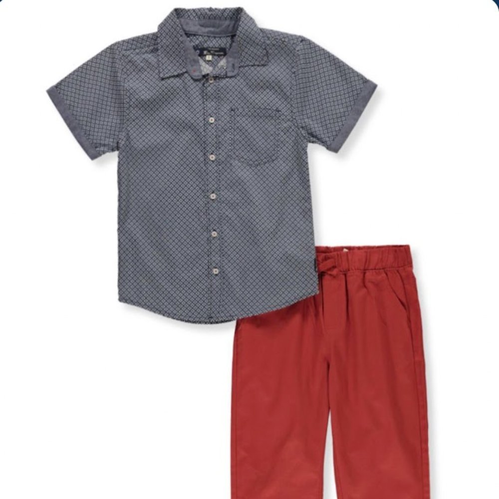 Ben Sherman Boy's 2 Piece Button Down Short Sleeve Shirt & Pants Set
